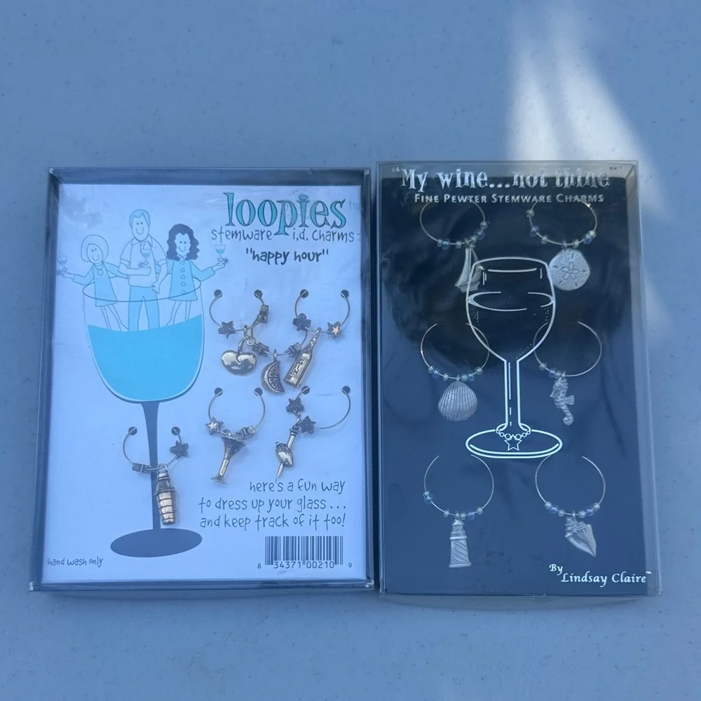 ADORABLE Wine Drink Charms - Gold and Silver Set, Coastal Shells and Cocktails
